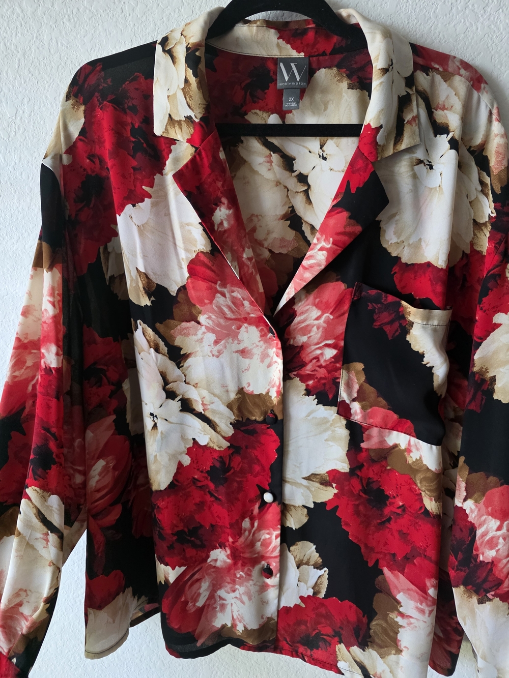 Worthington Red, Black & Cream Floral Blouse - Picture 3 of 7